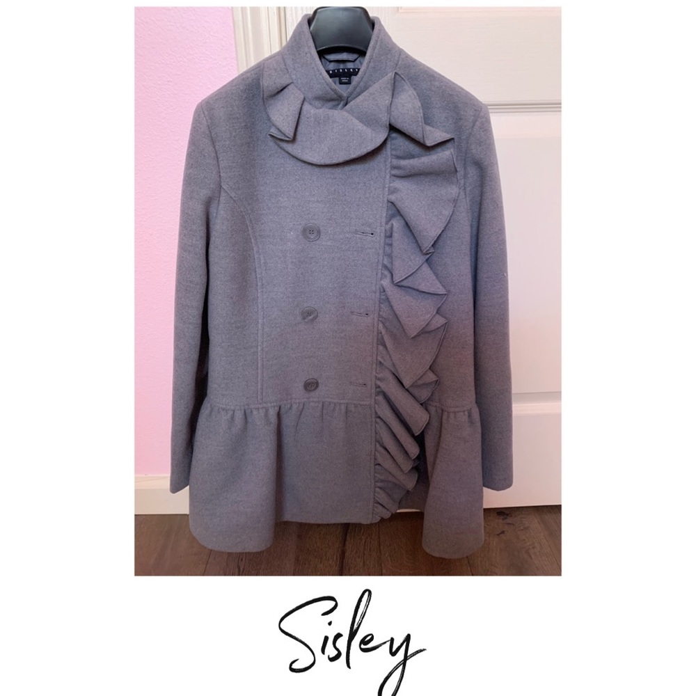NWOT: Sisley Girls Peacoat with Ruffles